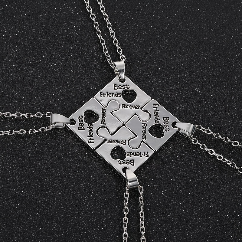 Stainless Steel Puzzle Necklace Bestie Jewelry Set 4 Pcs